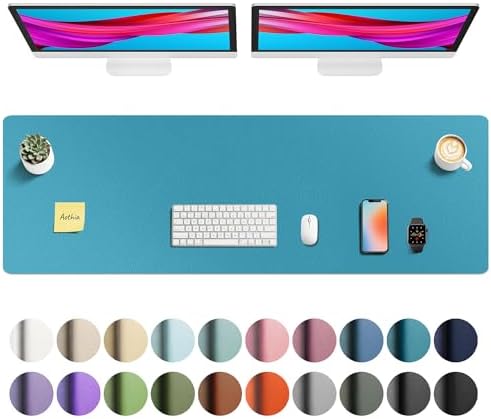 Aothia Faux Leather Desk Mat - Non-Slip PU Leather Desk Blotter, Waterproof Writing Surface, Large Desk Pad for Office & Home (Turquoise, 55" x 17") by AothiaSimpleNaturalUnique