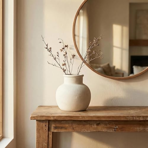 Farmhouse Table Vase, 5.7 Inch Ceramic Pot, Rustic Boho Terracotta Decor for Shelf, Mantel, Bookshelf, Living Room, Handmade Aged Look Centerpiece - Image 4