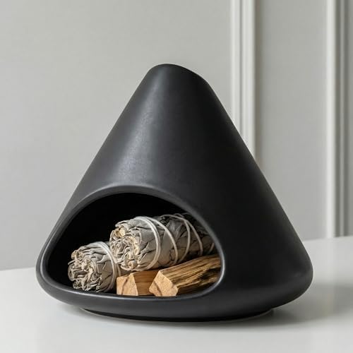 Ceramic Palo Santo Holder Incense Burner with Chimney, Black by PXDSDXJJWEDDING%EF%BC%86HOMEDECOR