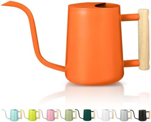 Watering Can Indoor Plants, 35oz Small Stainless Steel Metal Watering Can Modern Decorative Watering Pot with Long Spout for Indoor House Plant Bonsai Garden Flowers (Orange) by GUKJOB