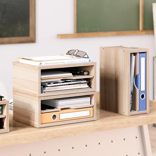 Ballucci 2-Tier Wooden Desk Organizer, Office Desk Organization, Mail Sorter, Paper Tray, File Folder Holder, Desktop Paper Organizer, Desk Organizers and Accessories, Natural Wood - Image 2