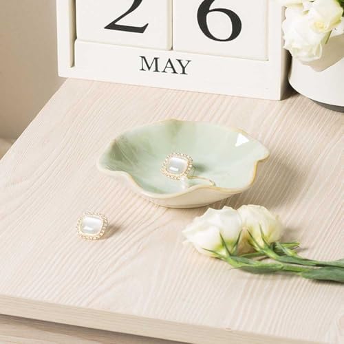 Ceramic Jewelry Dish Lotus Leaf Shape Jewelry Tray Decorative Trinket Plate Small Sauce Bowl Desktop Organizer for Earring Ring Bracelet Necklace, 1 Piece (Green) - Image 5