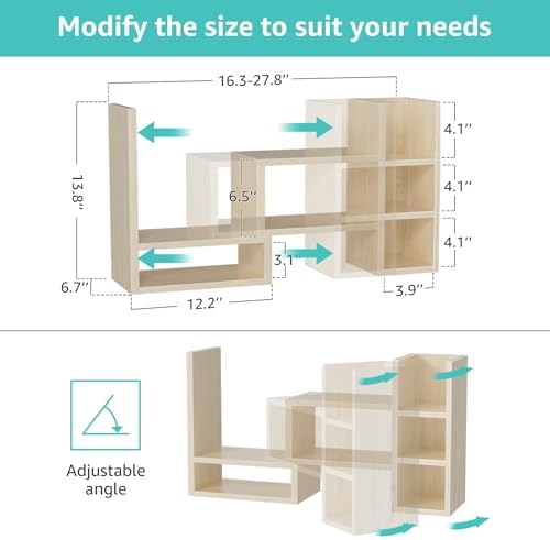 NUTIKAS Desk Shelves Desktop Organizer Shlef - Natural Wood Tone Office Organization for Top of Desk Organizers and Accessories Corner Bookshelf Table Top Shelving Small Hutch Decorations for Office - Image 3