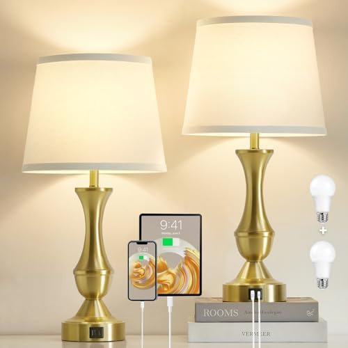 Luvkczc 22" Gold Table Lamps Set of 2 - Modern Luxury Bedside Lamps by Luvkczc