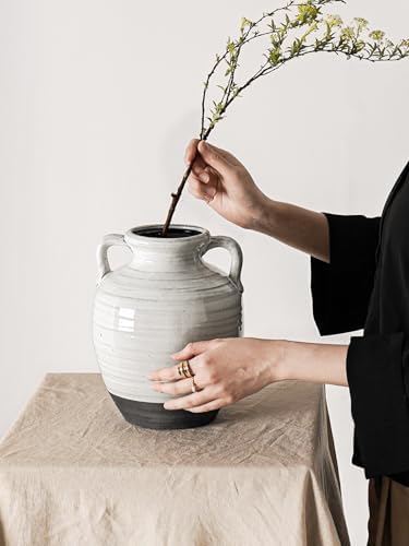 White Ceramic Vase with 2 Handles, 9.5 Inch, Farmhouse Rustic, Aurora White - Image 5