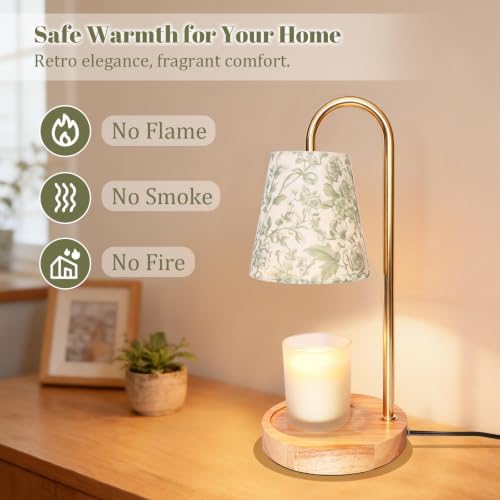 Candle Warmer Lamp with 2 Bulbs Timer Dimmer Green Botanical Linen Lampshade Table Lights Mothers Day Birthday Gifts for Women Her Mom House Warming Aesthetic New Home Modern Room Decor - Image 6