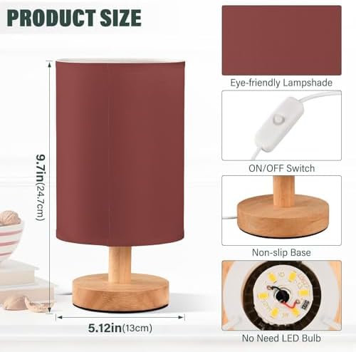 Kigai Small Bedside Table Lamp Modern Nightstand Lamp with Fabric Shade - Image 3