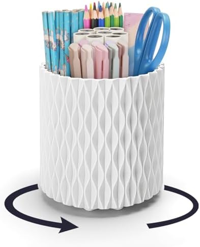 minimaliving Desk Organizer,Stylish Rhombus Pen Holder for Desk 360°Rotating Office Desk Accessories,Pencil Cup with 5 Compartments Storage Box Caddy for Office,School,Home,Art Supply(White) by minimaliving
