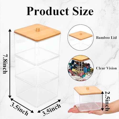 AKAZA Clear paper clip organizer with Bamboo Lid - 3-Layer paper clip holderfor Desk, Vanity, Bathroom, Drawer Storage, Makeup Brush & Qtips Holder, Aesthetic Home Office Supplies (Clear) - Image 2