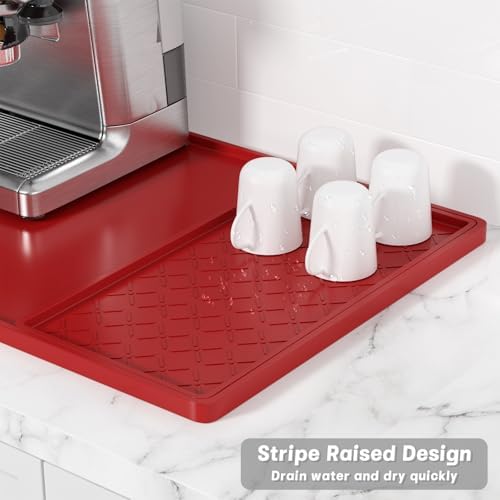 Rnivvi Silicone Coffee Mat, 16" x 24" Waterproof Raised Edge Coffee Bar Mats for Espresso Machine Station Accessories, Heat Resistant Detachable Dish Drying Pad for Kitchen Counter, Dish Rack, Red - Image 4