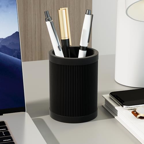 HighHerz Aesthetic Pen Holder For Desk, Modern Silicone Pencil Holder, Stylish Office Desk Decor, Made of 5 mm Thickened Premium Silicone, Office Desk Organizer And Accessories (Black) - Image 3