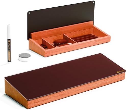 Yeoux Desktop Black Glass Dry Erase Board with Wood Organizers,14"x5" by Yeoux