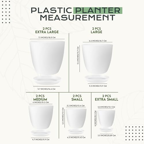 Plant Pots Indoor with Drainage, 10 Pack Multi-Size Planters Set, White - Image 2