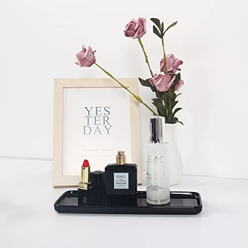 Black Ceramic Vanity Tray, Small Rectangle Tray, Counter Tray for Kitchen Sink, Marble Bathroom Tray, Organizer for Candle, Soap, Jewelry, Perfume, Towel Holder for Decoration Bedroom(Large) - Image 3