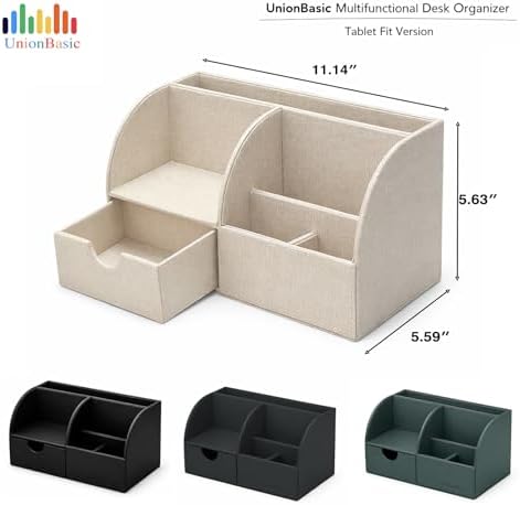 UnionBasic Desk Organizer - Multifunctional Leather Desktop Pen Holder Storage Box - Business Card/Pen/Pencil/Mobile Phone/Stationery Holder, Dark Ivy - Image 4