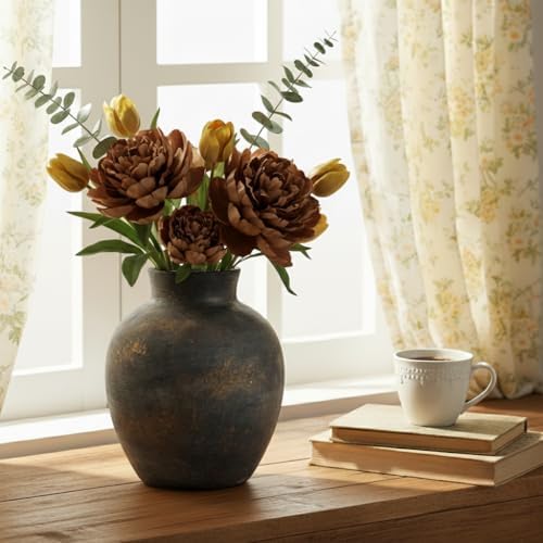 SIDUCAL Ceramic Decorative Flower Vase | 6 Inch Pottery Rustic Farmhouse | Boho | Terracotta Vase for Home Decor, Table, Living Room, Bathroom, Shelf, Mantel Decoration, Bronze - Image 7