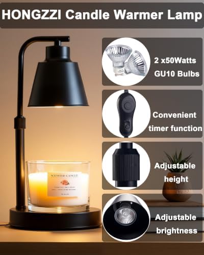 Candle Warmer Lamp with Timer, Dimmable, Adjustable Height, Black - Image 2
