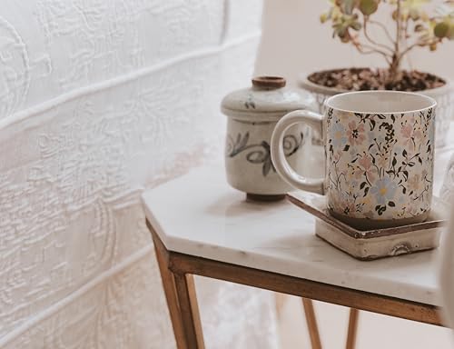 Sweet Water Decor Floral Stoneware Coffee Mugs - 14oz Cute Coffee Cups for Hot & Cold Drinks - Dishwasher & Microwave Safe - Spring Home Decor and Gift - Ideal Tea & Espresso Mugs - Image 2