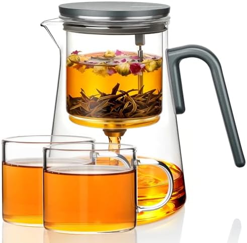 ZENS Magnetic Glass Infuser Teapot with 2 Cups for Loose Tea Steeper, 34oz by ZENSLIFESTYLE