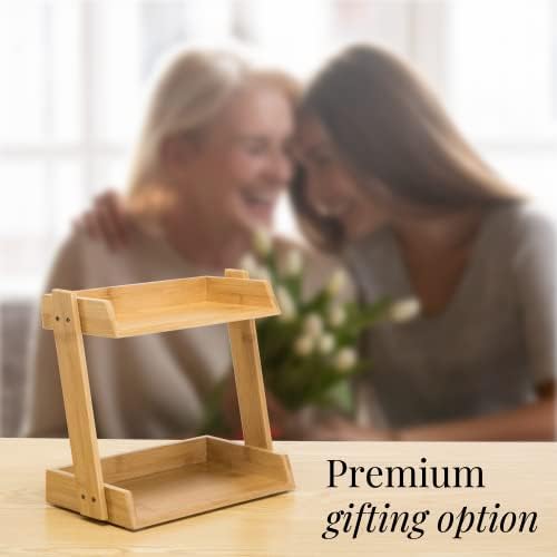 GOBAM Bamboo Makeup & Countertop Organizer, Large - 2 Layer Cosmetics, Lipsticks, Jewelry, Brushes, Hair Accessories & Perfume Organizer for Dresser, Easy Assembly - Natural - Image 4