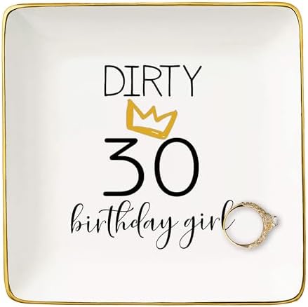 Topthink Dirty 30 Birthday Girl-Funny 30th Birthday Gift for Women,Her,Sister,Daughter,Best Friend,Coworker-Turning Thirty Gift-30 Years Old Present-Ceramic Jewelry Holder Ring Dish Trinket Tray by Topthink