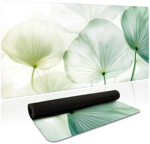 Green Leaf Desk Mat, Botanical XXL Mouse Pad 35.4x15.7in by HUADO