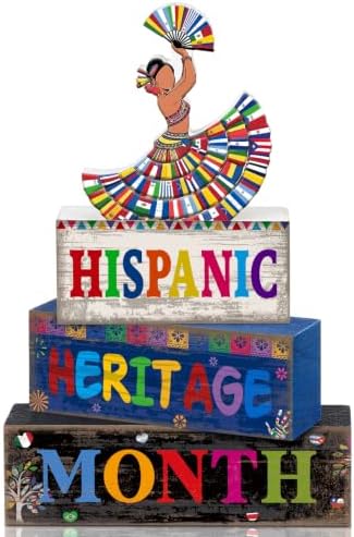 Moucuny 4 Pcs Hispanic Heritage Month Decorations, Dancer Wood Block Sign by Moucuny
