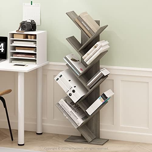 Furinno TREE Book Shelf, 9-Tier Bookshelf, Tree Bookcase with Angled Open Shelf, 8.4 x 15.7 x 50.9, Corner Shelf for Room Decor, for Living Room, Bedroom, Home Office, French Oak - Image 2