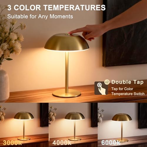 Small Rechargeable Lamp Cordless, LED Touch Battery Operated Table Lamp, Portable, Dimmable, Modern Home Decor, Desk, Bedroom, Bedside, Living Room, Kitchen, Patio, Restaurant, Bar, Gold - Image 6