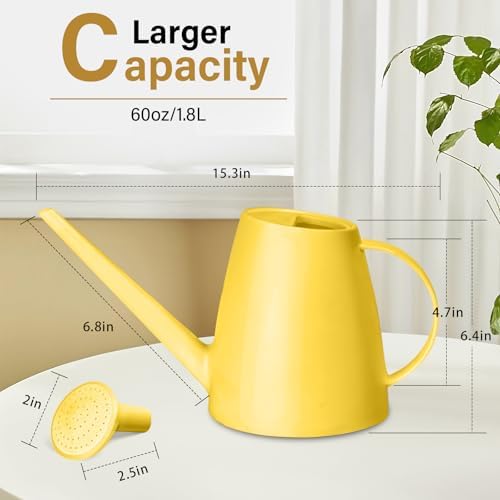 Plastic Watering Can - for Indoor and Outdoor House Plant Garden - with Long Spout - 1/2 Gallon - Yellow - Image 2