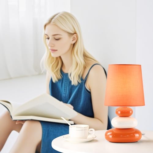 LULE Orange Small Table Lamp for Living Room as Bedside Table Lamp for Bedroom,Modern Ceramic Kids Night Table Lamp,Φ6.5×H12.2IN,Bulb Excluded - Image 2