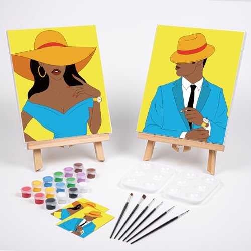 VOCHIC Couples Paint Party Kits Pre Drawn Canvas for Adults Paint and Sip Date Night Games for Couples Painting Set 8x10 Elegant Ladies Gentlemen (2 Pack) Valentine - Image 2
