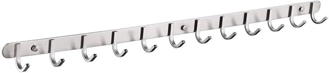 QT Home Decor Hook/Coat Rack with 12 Square Hooks-Modern Wall Mounted - Ultra Durable with Solid Steel Construction,Brushed Stainless Steel Finish,Super Easy Installation,Rust and Water Proof.