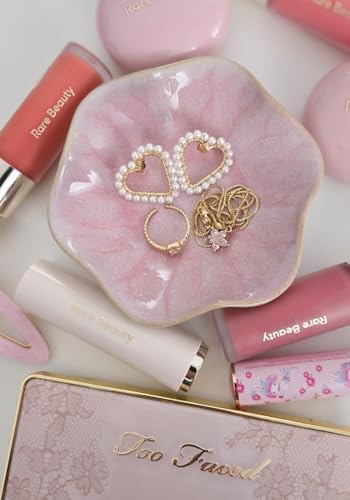 JAMEND CLXP Lotus Leaf Shape Decorative Ring Tray, Small Key Bowl, Ceramic Trinket Tray Jewelry Dish Organizing Necklace Earrings, Home Decoration for Mom Best Friend Sister, Pink. - Image 2