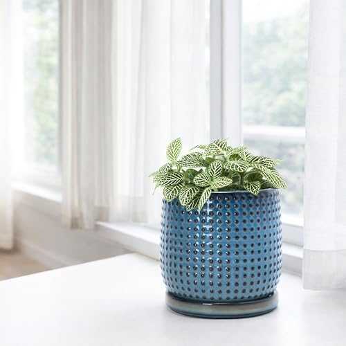 D'vine Dev Beaded Ceramic Pot with Saucer, 4 in, Ocean Teal, 27-C-Z-8 - Image 2