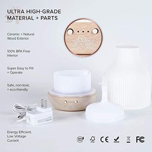 Sacred Lotus Love Ceramic Essential Oil Diffuser – Ultrasonic Aroma Diffuser with Wood Base, Ambient LED Light and Timer Settings - Image 4
