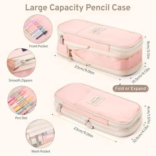 DazSpirit 62PCS Aesthetic Stationery Set with Foldable Pencil Case, Pink - Image 3