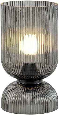 Modern RGB Glass Table Lamp with Remote，Color Changing Bedside Lamp with Ribbed Glass Shade, 16 Colors, On/Off Cord Switch, Nightstand Lamp for Bedroom, Living Room, Office, Bulb Included - Image 2