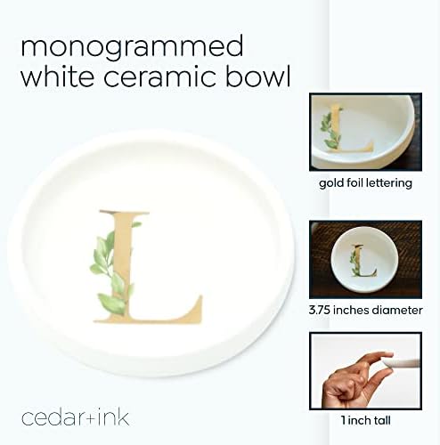 Trinket Tray Jewelry Dish with Monogrammed L in Gold Ring Holder - White Trinket Dish - Personalized Ring Dish or Jewelry Tray - Cedar & Ink (L) - Image 2
