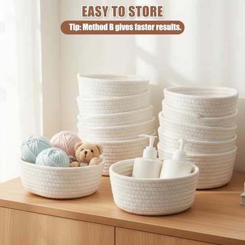 Yinkin 12 Pack Small Storage Basket Cute Natural Cotton Rope Woven Basket Tiny Boho Decorative Toy Storage Bin Gift Baskets for Home Organizing, Closet, Shelf, Nursery, Bathroom(Round,Beige) - Image 4