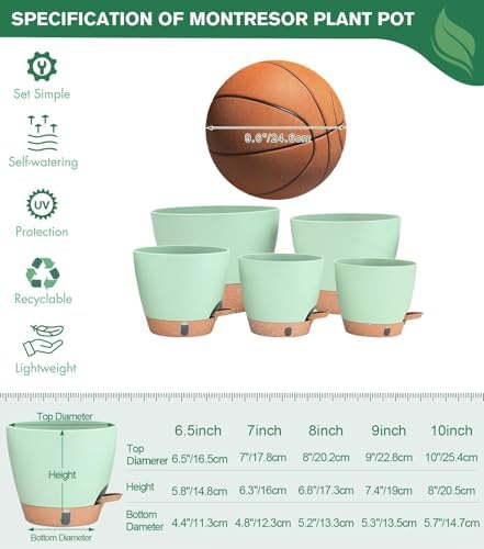 5-Pack Self Watering Pots for Ourdoor/ Indoor Plants 10/9/8/7/6.5 Inch - Image 3