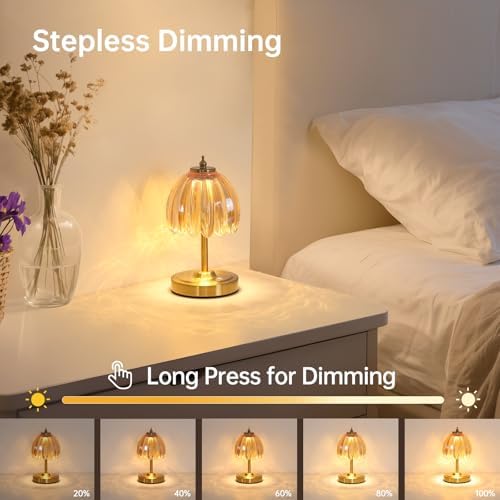 Shenmoyl Set of 2 Tulip Table Lamp with 5200mAh Battery & Touch Control, Cordless Small Table Lamp with 3 Colors, Rechargeable Battery Operated Table Lamps for Nightstand, Bedroom (Amber Tulip) - Image 3