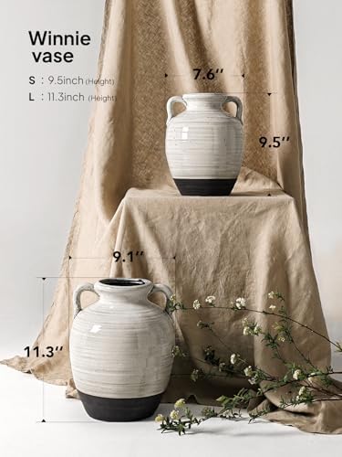 Large White Ceramic Vase with 2 Handles, 11.3 Inch, Farmhouse Rustic - Image 4