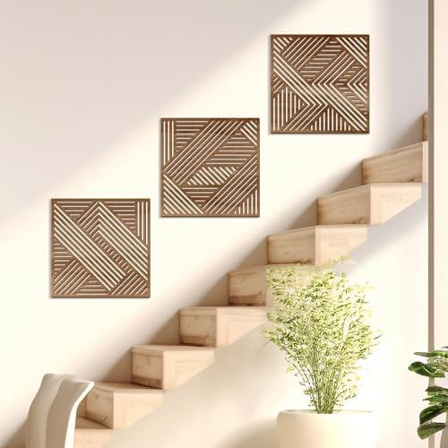 Bnesi 3 Piece Abstract Geometric Wood Wall Art Decor Modern Boho Minimalist Slatted Design Wall Sculpture Art Decor for Living Room Bedroom Home Bathroom (Exquisite, Medium) - Image 5