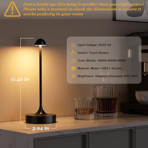Cordless Rechargeable Table Lamp, Battery Operated Desk Lamp, Black, 2 Pack - Image 5