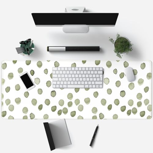 Cute Polka Dot Minimalist Green Keyboard Pad Simple & Atmospheric Desk Mat XL Large Mouse Pad for Women Office Desk Decor Desk Pad with Stitched Edges 31.5x11.8in, Computer Laptop Pad Gaming Mousepad - Image 3