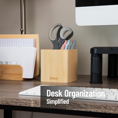Mind Reader Pen Cup, Accessory Holder, Desktop Organization, Office, Bamboo, 3.5"L x 3.5"W x 3.875"H, Brown - Image 2