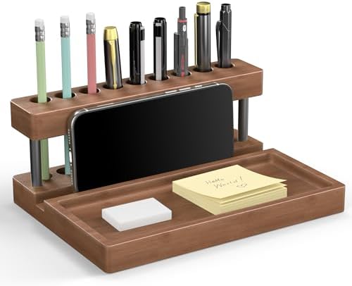 Wooden Pen Holder for Desk, Solid Wood Pen Display Stand with 9 Slots by Cewomuc