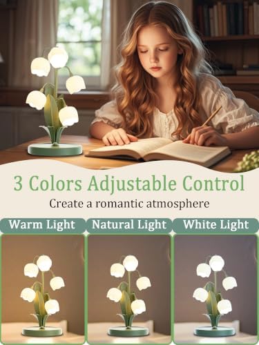 Green Flower Lamp for Home,5 Lily of The Valley Vintage Table Lamps - Image 2