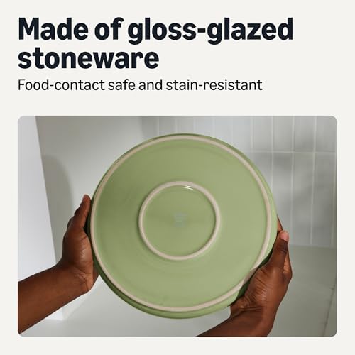 Amazon Basics Glazed Stoneware Dinner Plates, Ceramic 4-Piece Set, Microwave, Dishwasher and Freezer-Safe, 10.5 in., Olive - Image 3